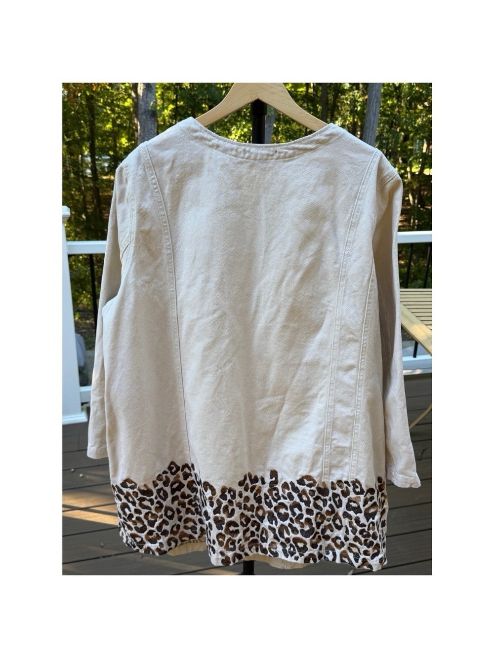 Jessica London Cream Open-Front Jacket with Leopard Hem - Picture 2 of 6